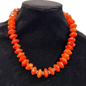 Vintage JKa Sterling Clasp Coral Gemstone Necklace Choker Bib Estate Find 20"
